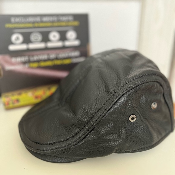 Adjustable Genuine Leather Flat Cap Newsboy Hat Ivy Cap Black HAEAUL Brand - Picture 3 of 7